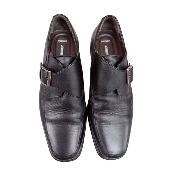 Johnston & Murphy Sheepskin Monk Strap Dress Shoes Mens 9M Black Leather